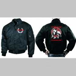 IT´S TIME TO FIGHT FOR YOUR RIGHTS NOW! čierna zimná letecká bunda BOMBER Winter Jacket s límcom, typ CWU z pevného materiálu s masívnym zipsom na zapínanie 100%nylón